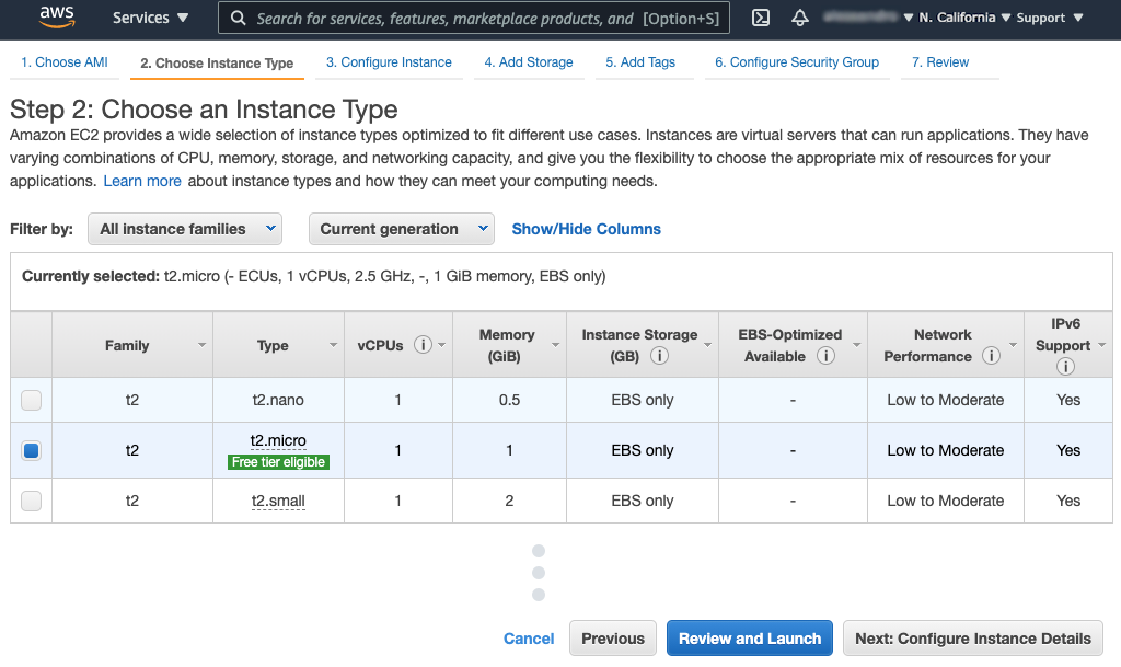 Screenshot of 'Step 2' page in Amazon EC2 instance-creation wizard