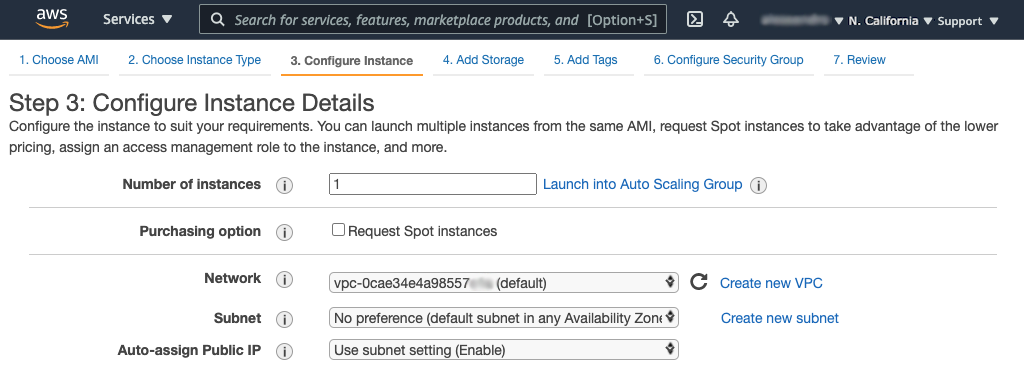 Screenshot of 'Step 3' page in Amazon EC2 instance-creation wizard